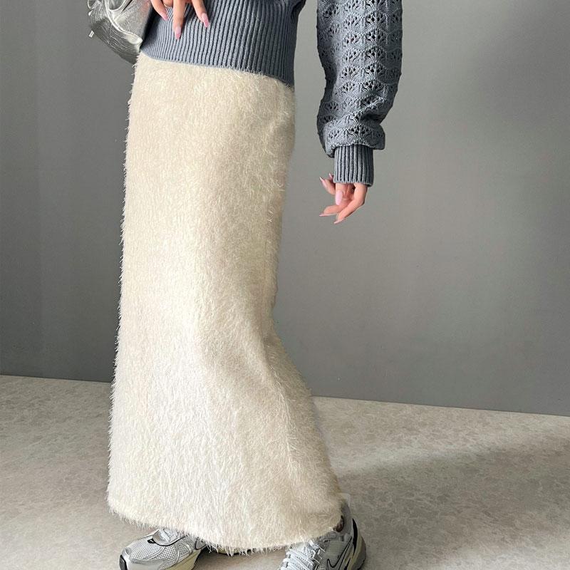 【mily bilet】 ボトムス スカート レディース バック スリット シャギー ストレート スカート ウエスト ゴム らくちん 仕様 バッグ スリット | classicalelf