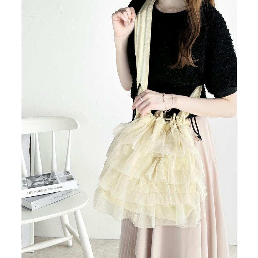 【mily bilet】 バッグ ショルダーバッグ レディース きらきら ラインストーン 付き チュール フリル ハンドル 調節 可能ドロスト 巾着バッグ | classicalelf | 04