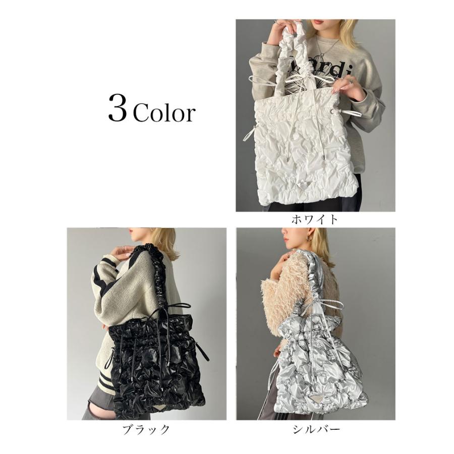 【mily bilet】 バッグ トートバッグ レディース リボン ドロスト キルティング 巾着 2way コンフォートバッグ シャイニー ギャザー シャーリング | classicalelf | 02