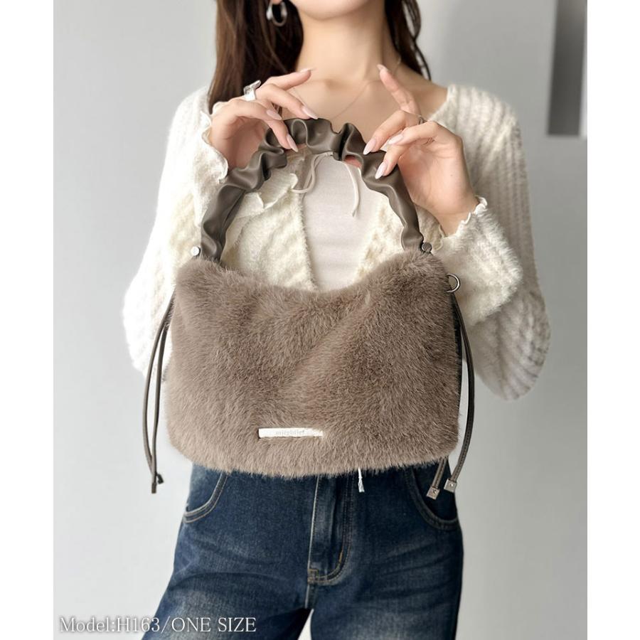 【mily bilet】ハンドバッグ レディース ファーバッグ ロゴプレート ボリュームファ ふわふわ 2WAY 表革 存在感抜群 大人可愛い ドロースハンドル | classicalelf | 10