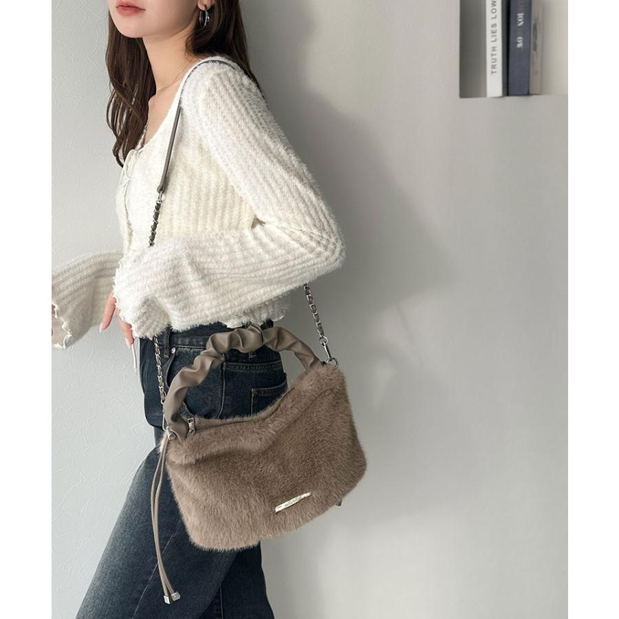 【mily bilet】ハンドバッグ レディース ファーバッグ ロゴプレート ボリュームファ ふわふわ 2WAY 表革 存在感抜群 大人可愛い ドロースハンドル | classicalelf | 11