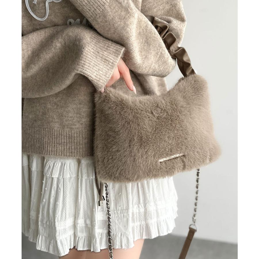 【mily bilet】ハンドバッグ レディース ファーバッグ ロゴプレート ボリュームファ ふわふわ 2WAY 表革 存在感抜群 大人可愛い ドロースハンドル | classicalelf | 12