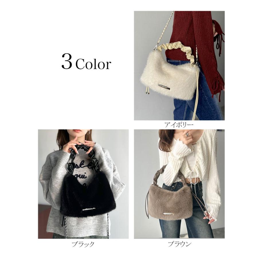 【mily bilet】ハンドバッグ レディース ファーバッグ ロゴプレート ボリュームファ ふわふわ 2WAY 表革 存在感抜群 大人可愛い ドロースハンドル | classicalelf | 01