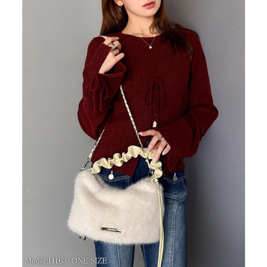 【mily bilet】ハンドバッグ レディース ファーバッグ ロゴプレート ボリュームファ ふわふわ 2WAY 表革 存在感抜群 大人可愛い ドロースハンドル | classicalelf | 02