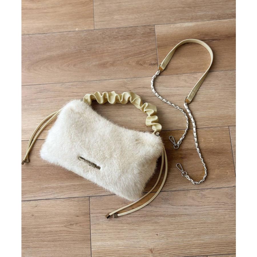 【mily bilet】ハンドバッグ レディース ファーバッグ ロゴプレート ボリュームファ ふわふわ 2WAY 表革 存在感抜群 大人可愛い ドロースハンドル | classicalelf | 05