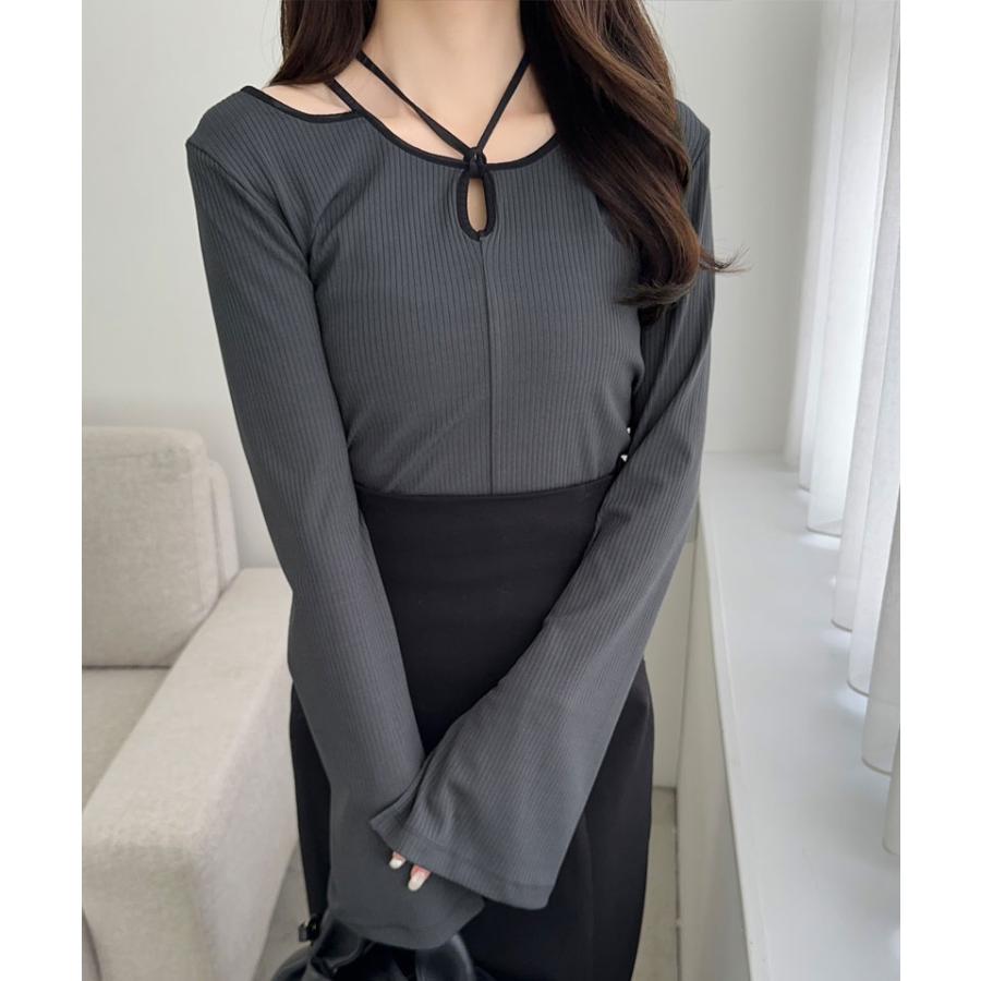 【mily bilet】 トップス ニット レディース リブニット チョーカー パイピング 配色 袖 フレア リボン カットソー ヘルシー 肌見せ 着回し | classicalelf | 10