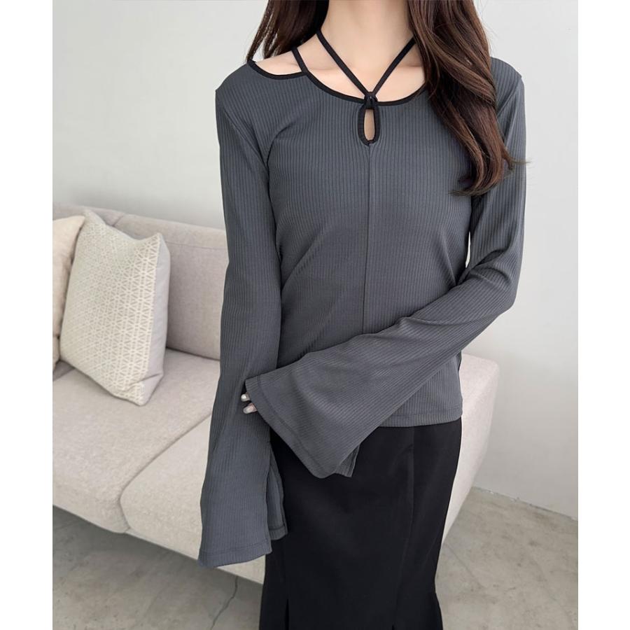 【mily bilet】 トップス ニット レディース リブニット チョーカー パイピング 配色 袖 フレア リボン カットソー ヘルシー 肌見せ 着回し | classicalelf | 11