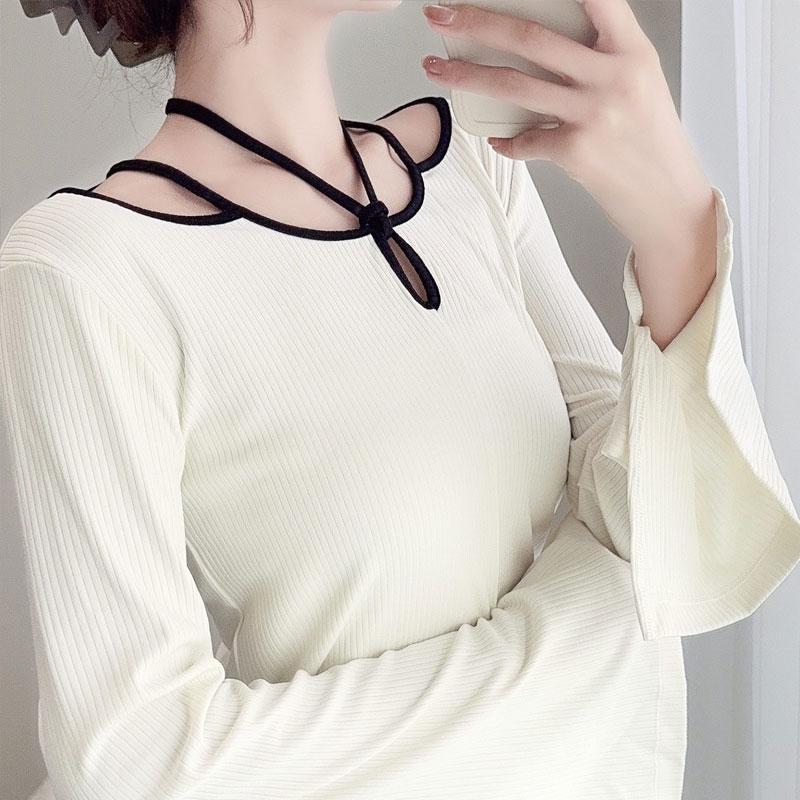 【mily bilet】 トップス ニット レディース リブニット チョーカー パイピング 配色 袖 フレア リボン カットソー ヘルシー 肌見せ 着回し | classicalelf | 17