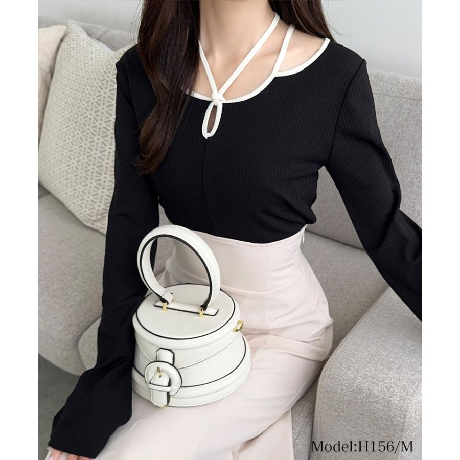 【mily bilet】 トップス ニット レディース リブニット チョーカー パイピング 配色 袖 フレア リボン カットソー ヘルシー 肌見せ 着回し | classicalelf | 06