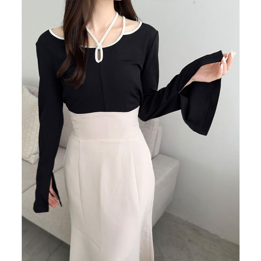【mily bilet】 トップス ニット レディース リブニット チョーカー パイピング 配色 袖 フレア リボン カットソー ヘルシー 肌見せ 着回し | classicalelf | 07
