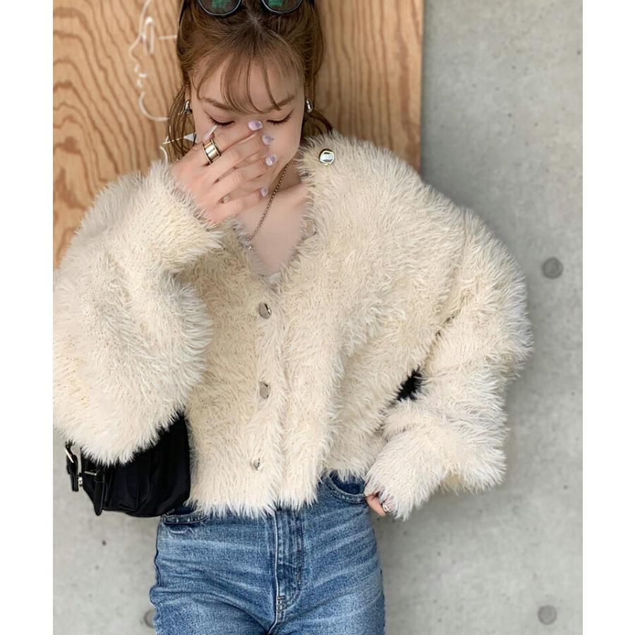 【mily bilet】 トップス カーディガン レディース ふんわり ボリューム 袖 クロップド丈 シャギー カーデ オーバーサイズ 羽織り レイヤード | classicalelf | 04