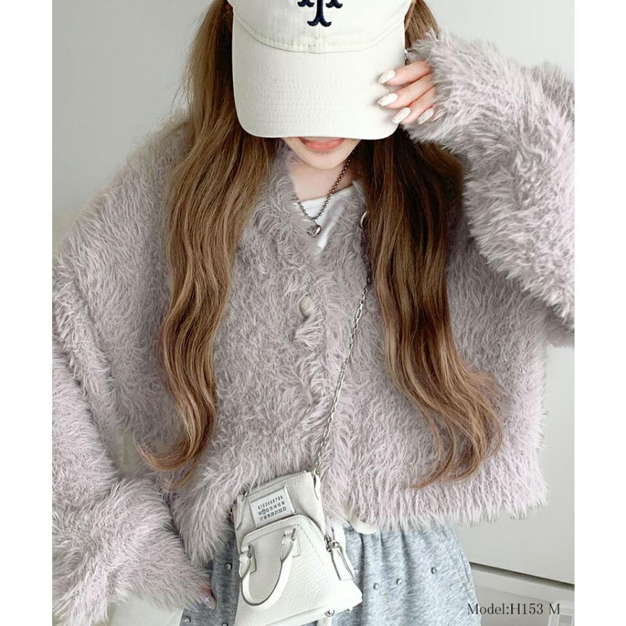【mily bilet】 トップス カーディガン レディース ふんわり ボリューム 袖 クロップド丈 シャギー カーデ オーバーサイズ 羽織り レイヤード | classicalelf | 07