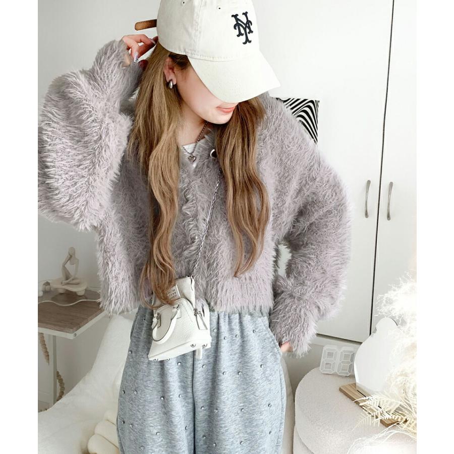 【mily bilet】 トップス カーディガン レディース ふんわり ボリューム 袖 クロップド丈 シャギー カーデ オーバーサイズ 羽織り レイヤード | classicalelf | 08