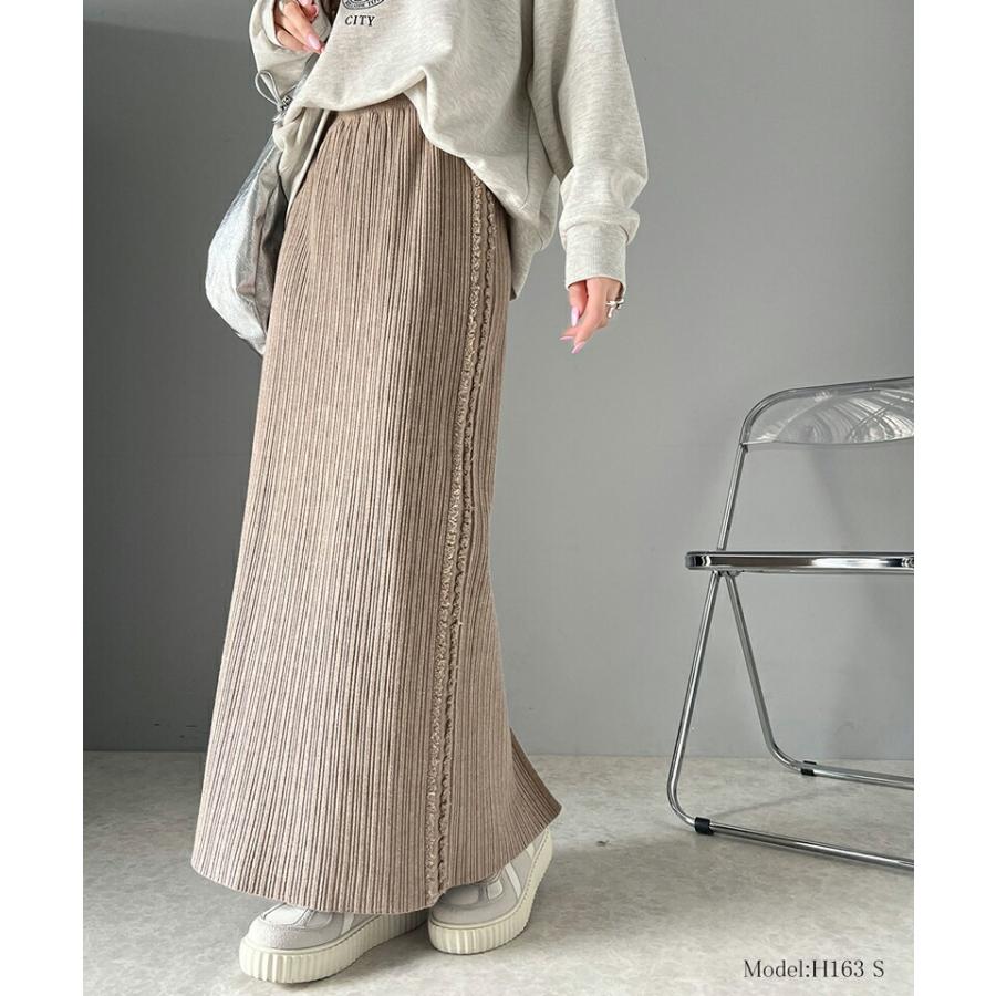 【mily bilet】 ボトムス スカート レディース サイド フリンジ メランジニット SK ウエスト ゴム らくちん 仕様 バッグ スリット 高見え | classicalelf | 10