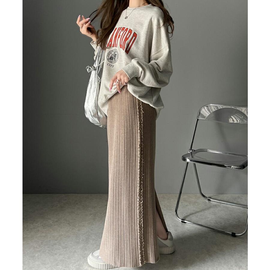 【mily bilet】 ボトムス スカート レディース サイド フリンジ メランジニット SK ウエスト ゴム らくちん 仕様 バッグ スリット 高見え | classicalelf | 11