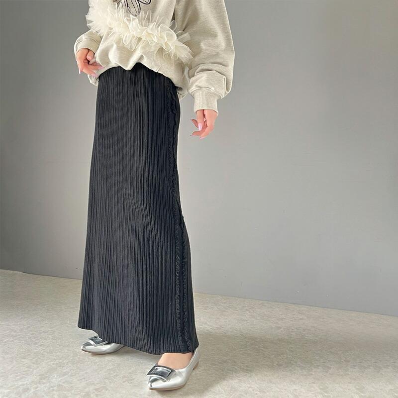 【mily bilet】 ボトムス スカート レディース サイド フリンジ メランジニット SK ウエスト ゴム らくちん 仕様 バッグ スリット 高見え | classicalelf | 18