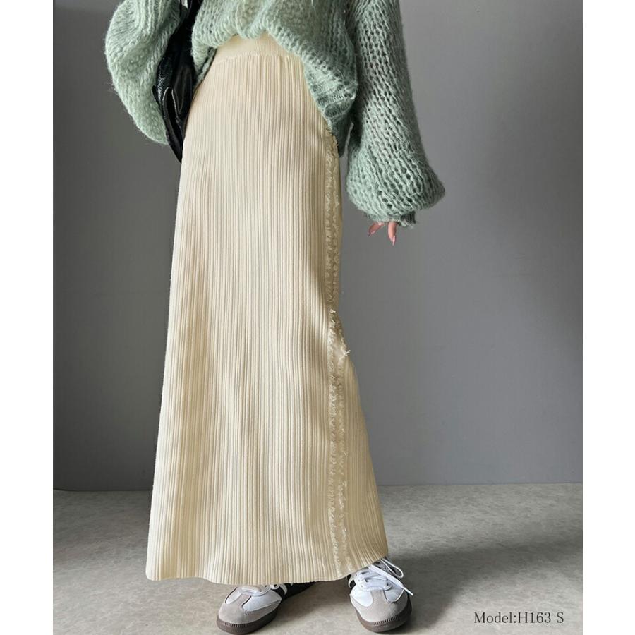 【mily bilet】 ボトムス スカート レディース サイド フリンジ メランジニット SK ウエスト ゴム らくちん 仕様 バッグ スリット 高見え | classicalelf | 03