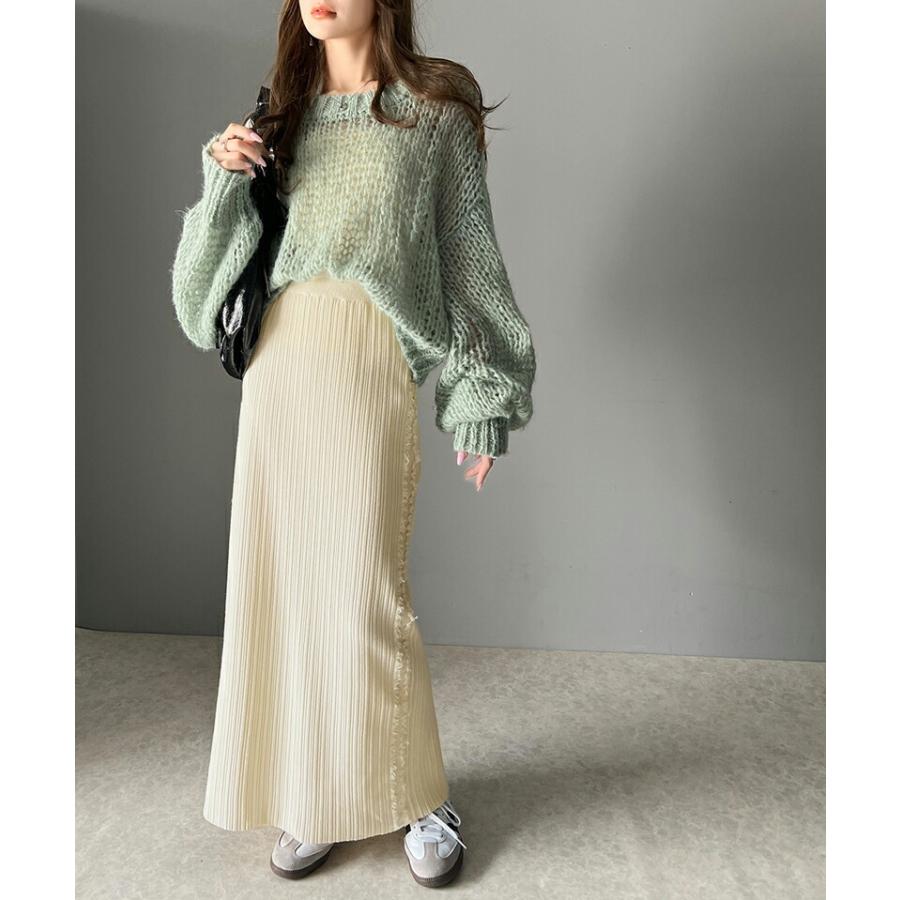 【mily bilet】 ボトムス スカート レディース サイド フリンジ メランジニット SK ウエスト ゴム らくちん 仕様 バッグ スリット 高見え | classicalelf | 04