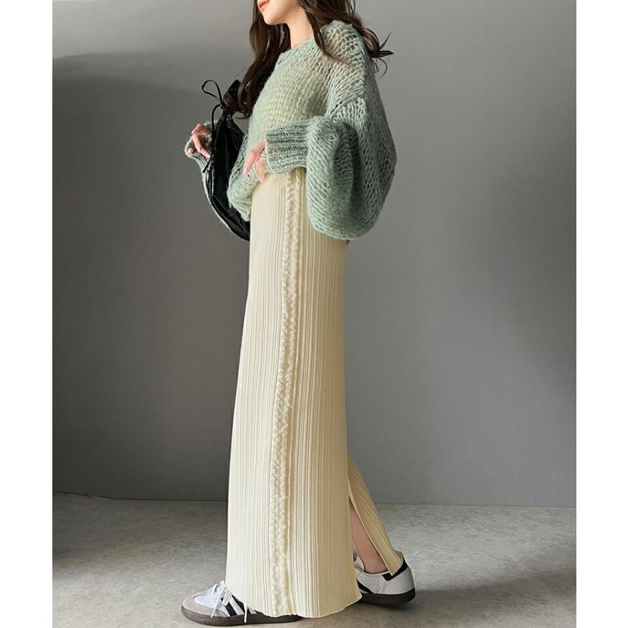 【mily bilet】 ボトムス スカート レディース サイド フリンジ メランジニット SK ウエスト ゴム らくちん 仕様 バッグ スリット 高見え | classicalelf | 05