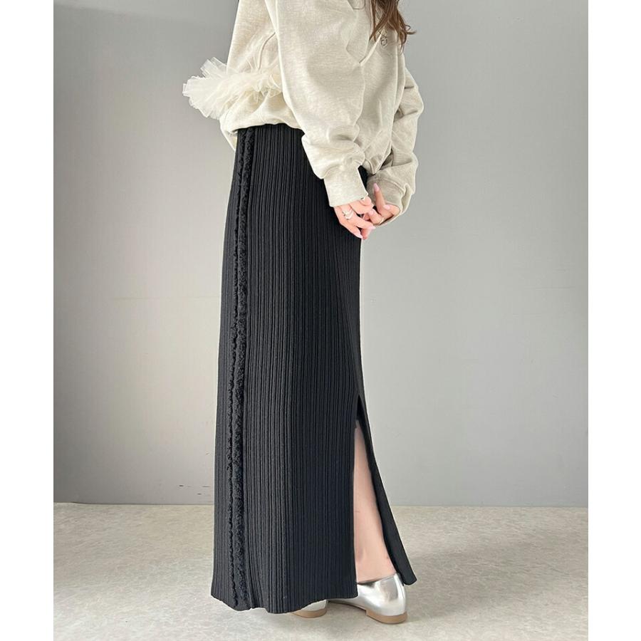 【mily bilet】 ボトムス スカート レディース サイド フリンジ メランジニット SK ウエスト ゴム らくちん 仕様 バッグ スリット 高見え | classicalelf | 07