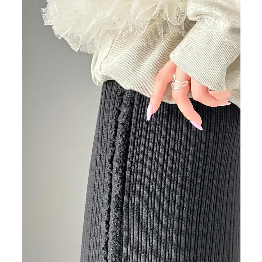 【mily bilet】 ボトムス スカート レディース サイド フリンジ メランジニット SK ウエスト ゴム らくちん 仕様 バッグ スリット 高見え | classicalelf | 09