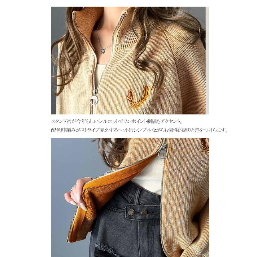 【mily bilet】 トップス ニット レディース カーディガン ダブルジップ ミックスライク 畦編み ワンポイント 胸刺繍 スタンドカラー スタンド衿 | classicalelf | 13