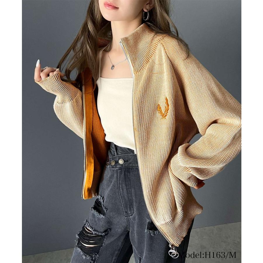 【mily bilet】 トップス ニット レディース カーディガン ダブルジップ ミックスライク 畦編み ワンポイント 胸刺繍 スタンドカラー スタンド衿 | classicalelf | 03