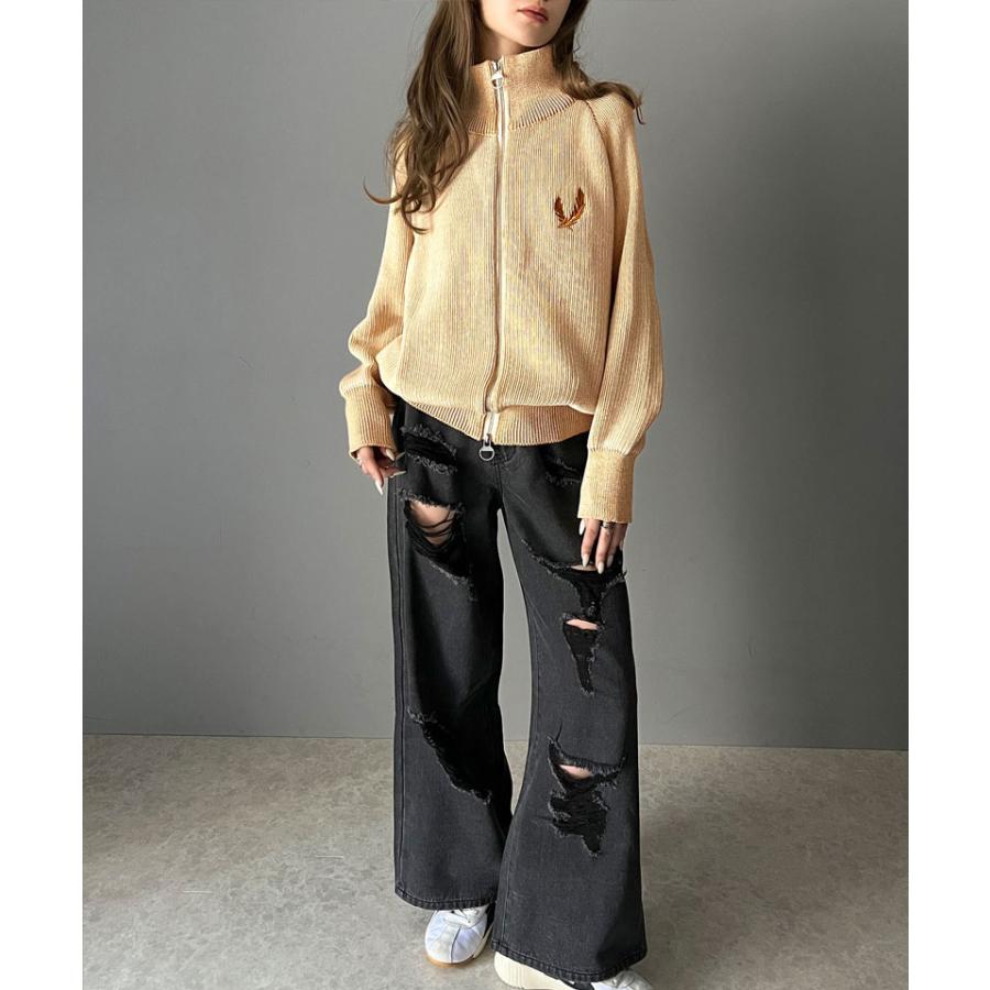 【mily bilet】 トップス ニット レディース カーディガン ダブルジップ ミックスライク 畦編み ワンポイント 胸刺繍 スタンドカラー スタンド衿 | classicalelf | 05