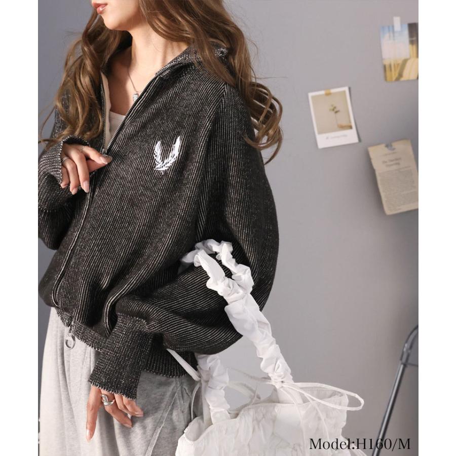 【mily bilet】 トップス ニット レディース カーディガン ダブルジップ ミックスライク 畦編み ワンポイント 胸刺繍 スタンドカラー スタンド衿 | classicalelf | 06