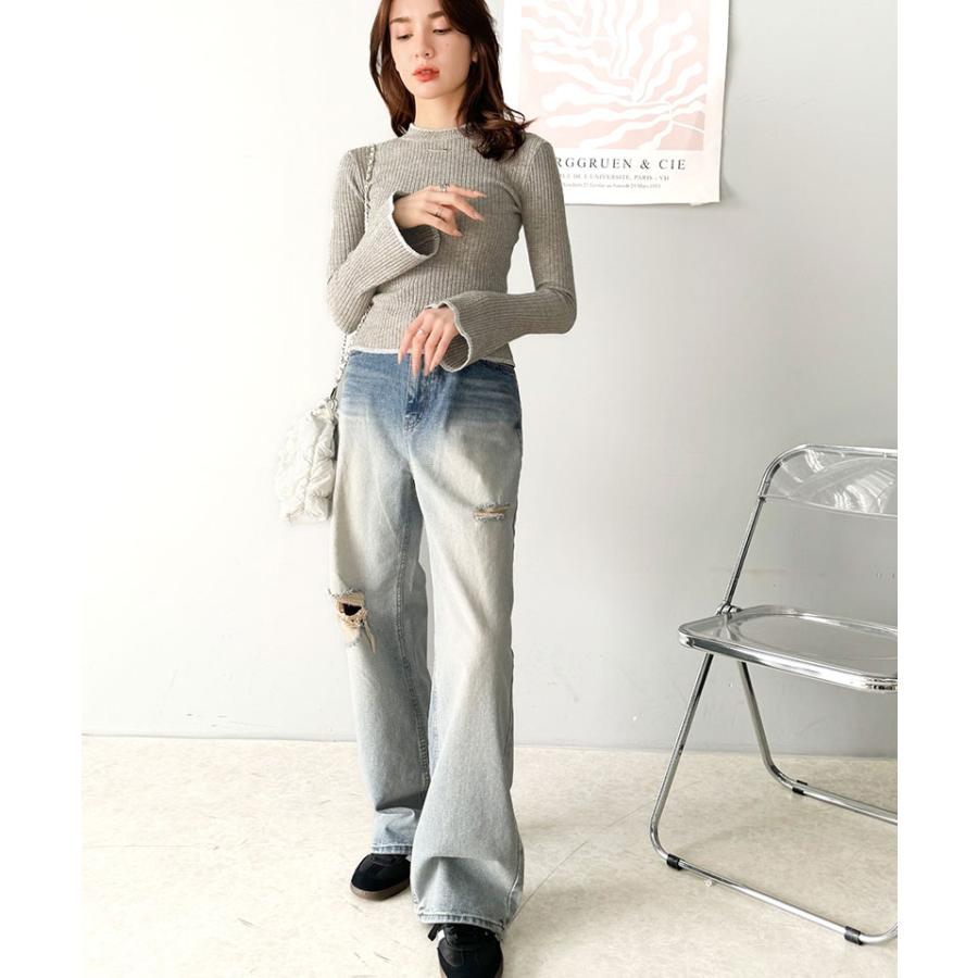 【mily bilet】 トップス ニット レディース きらめき ラメ入り 配色 リブ プチ ハイ 袖 フレア 長袖 胸元 ロゴ プレート コンパクト丈 着回し | classicalelf | 11