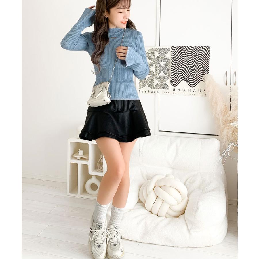 【mily bilet】 トップス ニット レディース きらめき ラメ入り 配色 リブ プチ ハイ 袖 フレア 長袖 胸元 ロゴ プレート コンパクト丈 着回し | classicalelf | 15