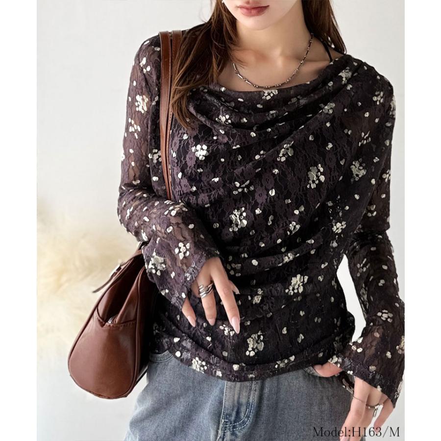 【mily bilet】トップス Tシャツ レディース 花柄 レース フラワープリント たっぷり ドレープ カットソー 長袖 大きいサイズ 秋 冬 2025aw | classicalelf | 13