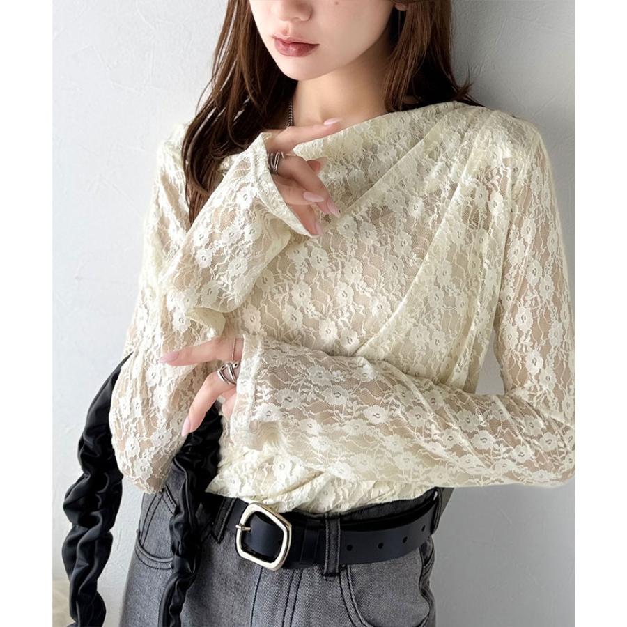 【mily bilet】トップス Tシャツ レディース 花柄 レース フラワープリント たっぷり ドレープ カットソー 長袖 大きいサイズ 秋 冬 2025aw | classicalelf | 03