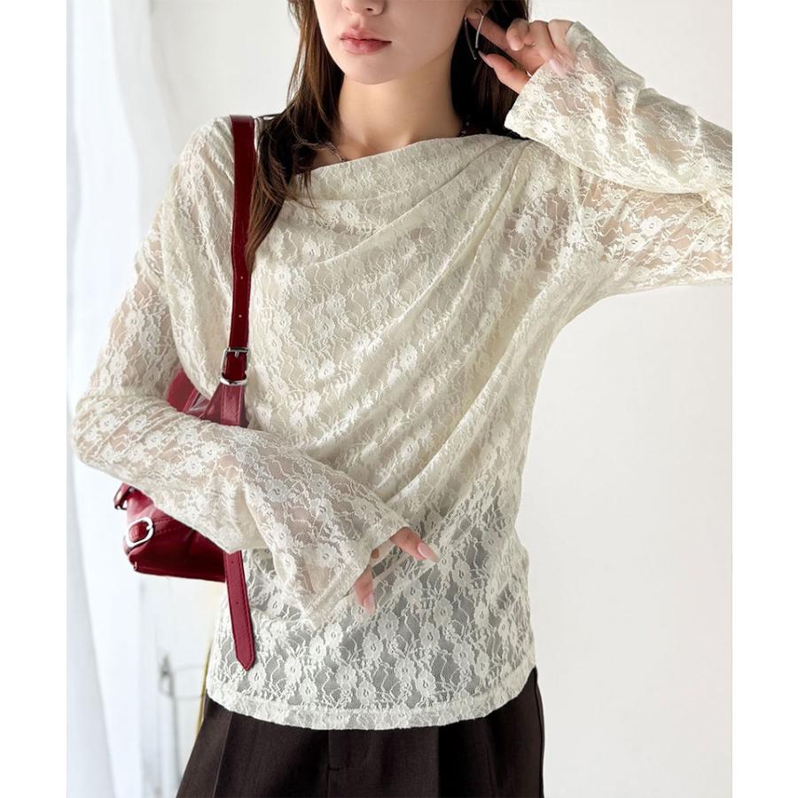 【mily bilet】トップス Tシャツ レディース 花柄 レース フラワープリント たっぷり ドレープ カットソー 長袖 大きいサイズ 秋 冬 2025aw | classicalelf | 05