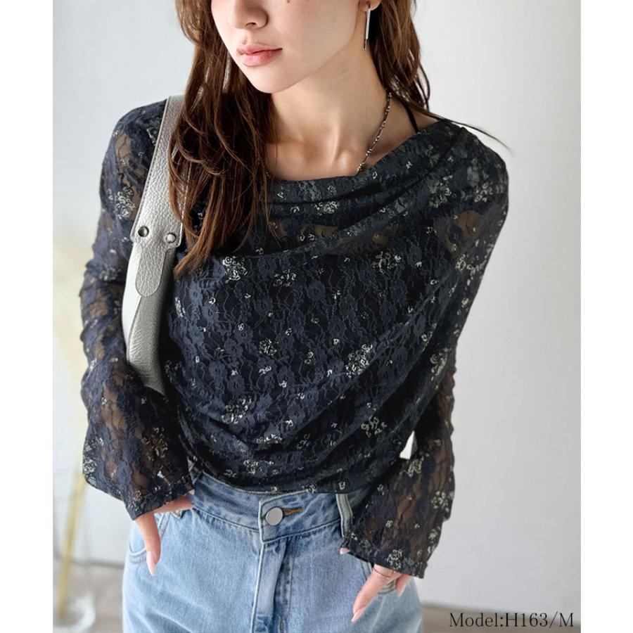 【mily bilet】トップス Tシャツ レディース 花柄 レース フラワープリント たっぷり ドレープ カットソー 長袖 大きいサイズ 秋 冬 2025aw | classicalelf | 06