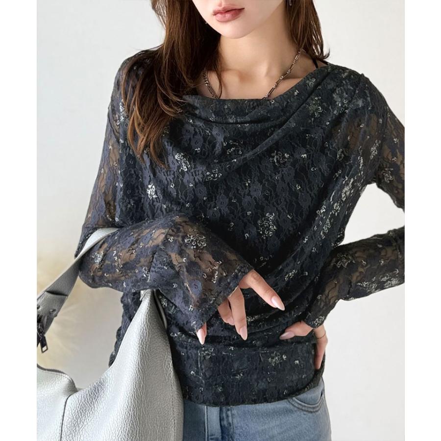 【mily bilet】トップス Tシャツ レディース 花柄 レース フラワープリント たっぷり ドレープ カットソー 長袖 大きいサイズ 秋 冬 2025aw | classicalelf | 07