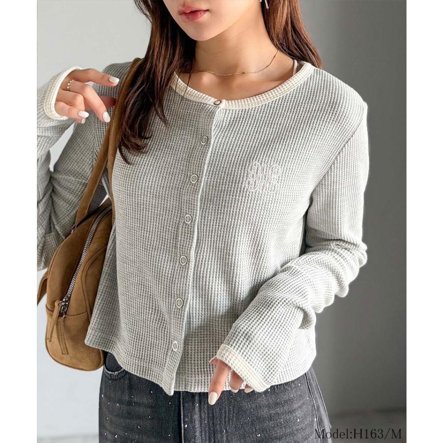 【mily bilet】トップス カーディガン レディース 配色 指穴 スナップ ボタン クロップド ワッフル カーデ 長袖 大きいサイズ 秋 冬 2025aw | classicalelf | 10