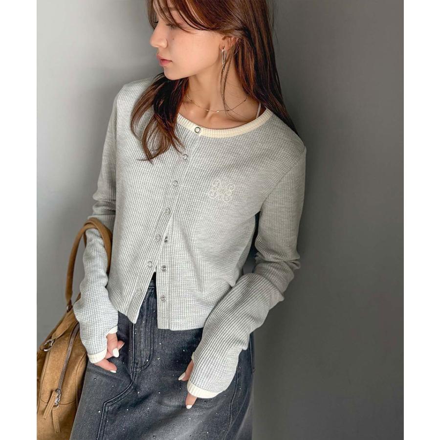 【mily bilet】トップス カーディガン レディース 配色 指穴 スナップ ボタン クロップド ワッフル カーデ 長袖 大きいサイズ 秋 冬 2025aw | classicalelf | 11