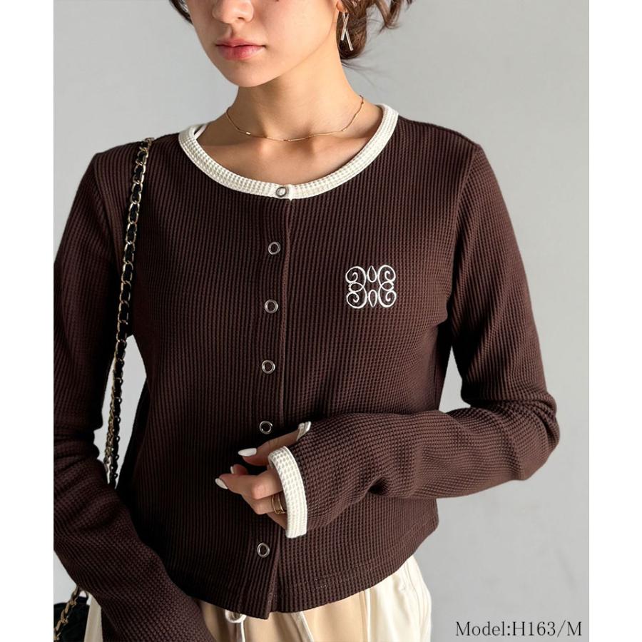 【mily bilet】トップス カーディガン レディース 配色 指穴 スナップ ボタン クロップド ワッフル カーデ 長袖 大きいサイズ 秋 冬 2025aw | classicalelf | 13