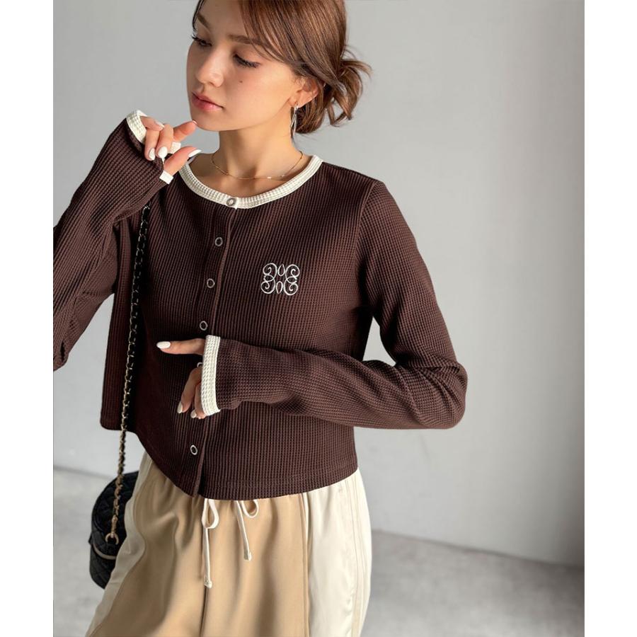 【mily bilet】トップス カーディガン レディース 配色 指穴 スナップ ボタン クロップド ワッフル カーデ 長袖 大きいサイズ 秋 冬 2025aw | classicalelf | 14