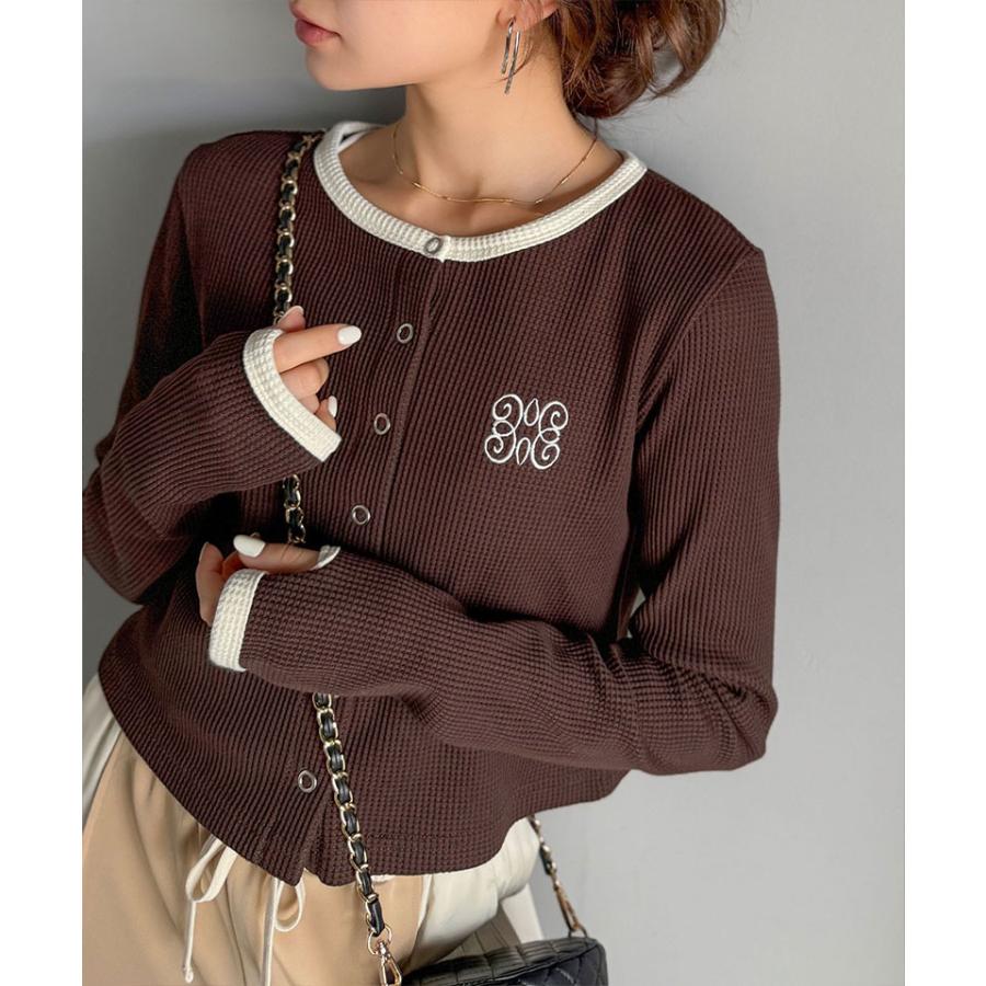 【mily bilet】トップス カーディガン レディース 配色 指穴 スナップ ボタン クロップド ワッフル カーデ 長袖 大きいサイズ 秋 冬 2025aw | classicalelf | 15