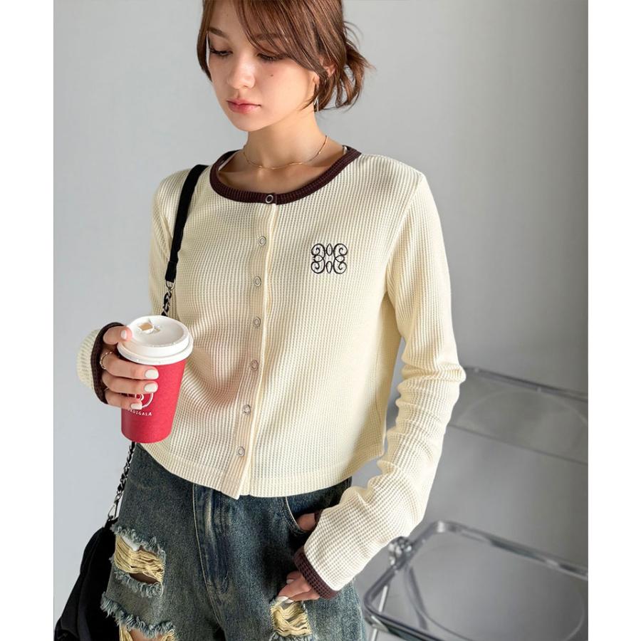 【mily bilet】トップス カーディガン レディース 配色 指穴 スナップ ボタン クロップド ワッフル カーデ 長袖 大きいサイズ 秋 冬 2025aw | classicalelf | 04