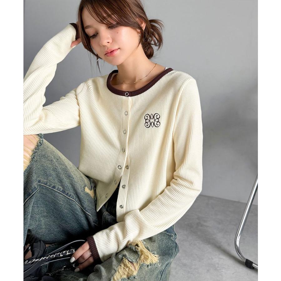 【mily bilet】トップス カーディガン レディース 配色 指穴 スナップ ボタン クロップド ワッフル カーデ 長袖 大きいサイズ 秋 冬 2025aw | classicalelf | 05
