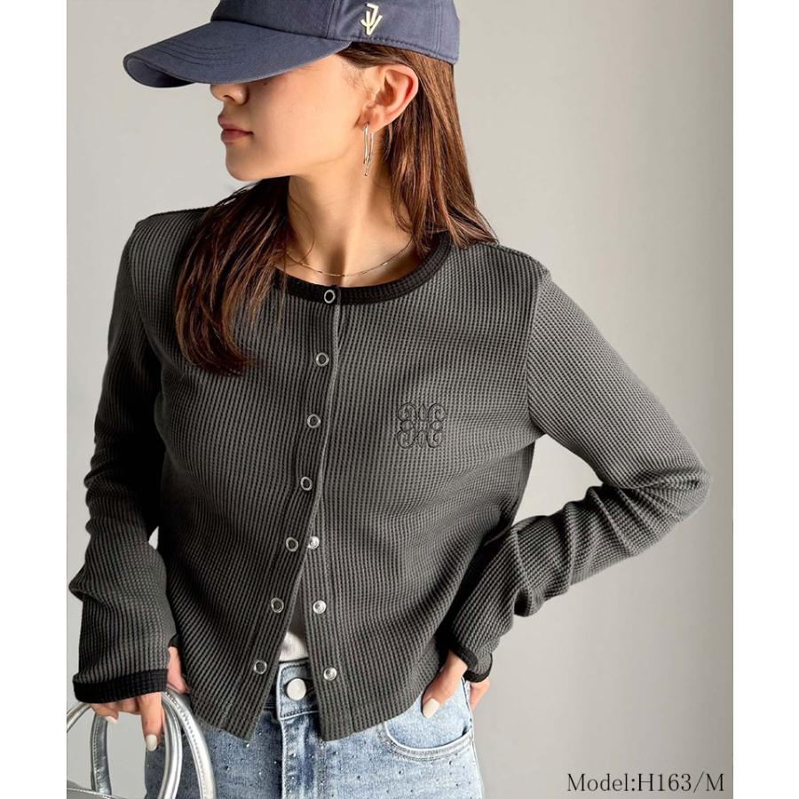 【mily bilet】トップス カーディガン レディース 配色 指穴 スナップ ボタン クロップド ワッフル カーデ 長袖 大きいサイズ 秋 冬 2025aw | classicalelf | 06