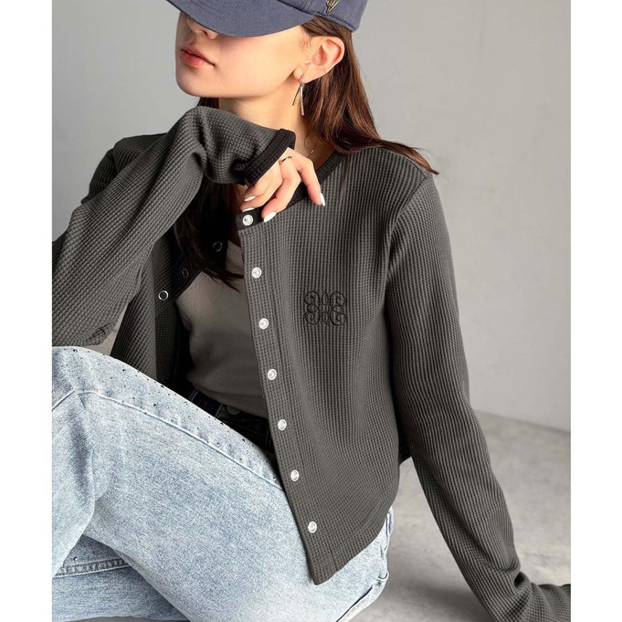 【mily bilet】トップス カーディガン レディース 配色 指穴 スナップ ボタン クロップド ワッフル カーデ 長袖 大きいサイズ 秋 冬 2025aw | classicalelf | 08