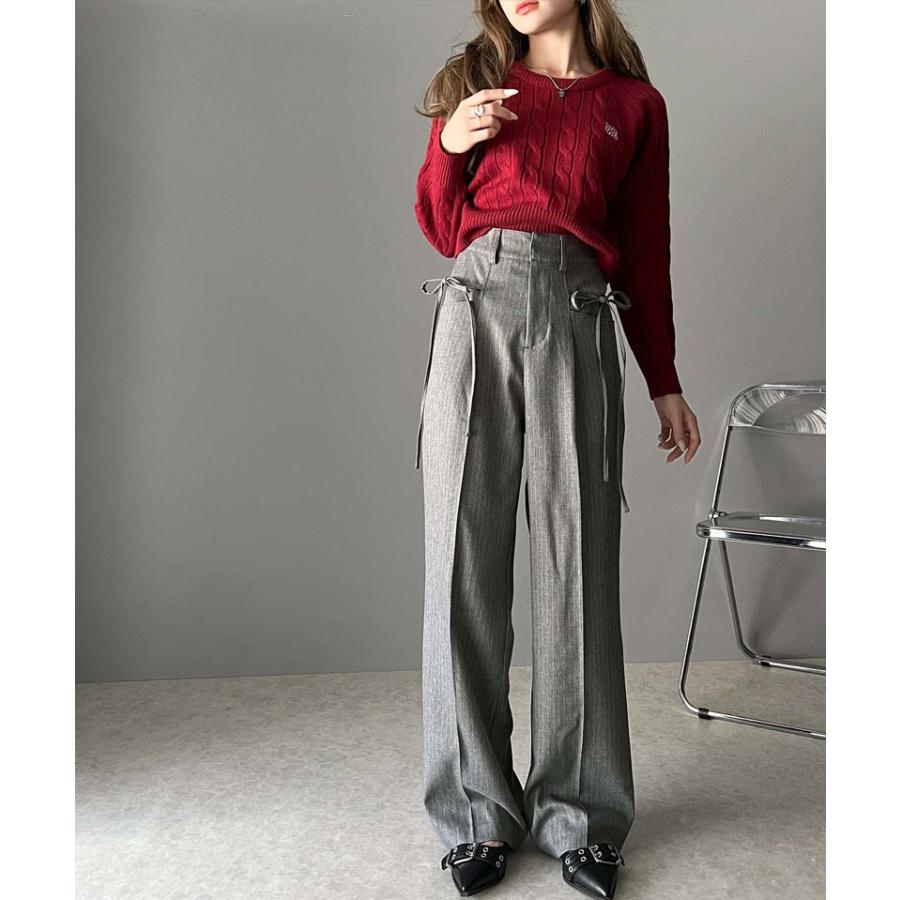 【mily bilet】ボトムス スラックス レディース パンツ ワイドパンツ リボン センタープレス ストレートワイド センターライン きれいめ | classicalelf | 10