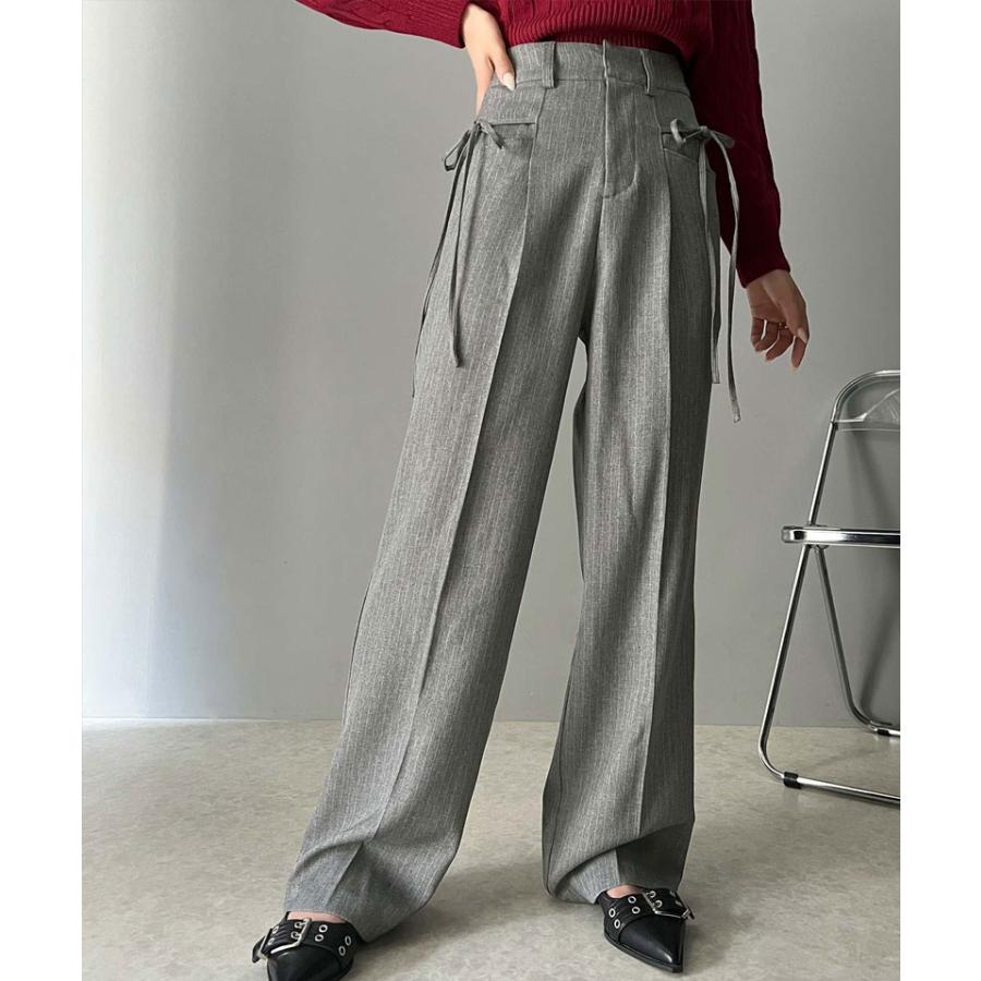 【mily bilet】ボトムス スラックス レディース パンツ ワイドパンツ リボン センタープレス ストレートワイド センターライン きれいめ | classicalelf | 11
