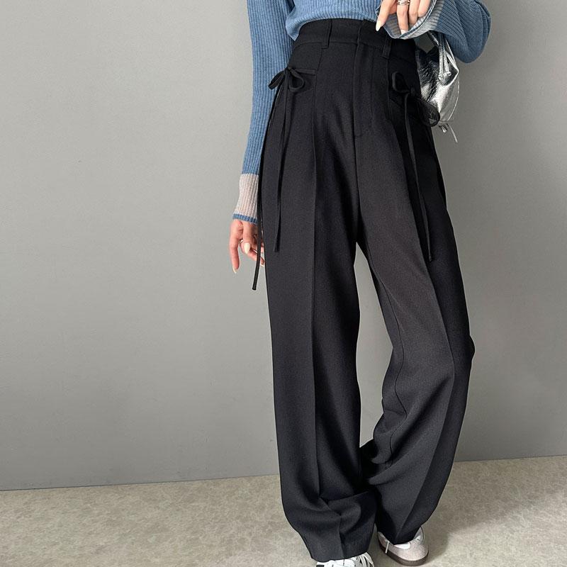 【mily bilet】ボトムス スラックス レディース パンツ ワイドパンツ リボン センタープレス ストレートワイド センターライン きれいめ | classicalelf | 16