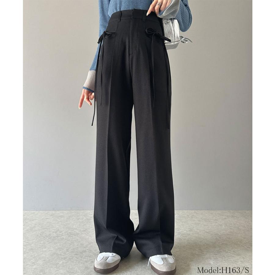 【mily bilet】ボトムス スラックス レディース パンツ ワイドパンツ リボン センタープレス ストレートワイド センターライン きれいめ | classicalelf | 03