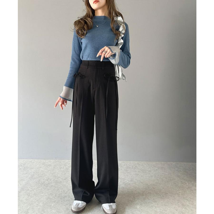 【mily bilet】ボトムス スラックス レディース パンツ ワイドパンツ リボン センタープレス ストレートワイド センターライン きれいめ | classicalelf | 04